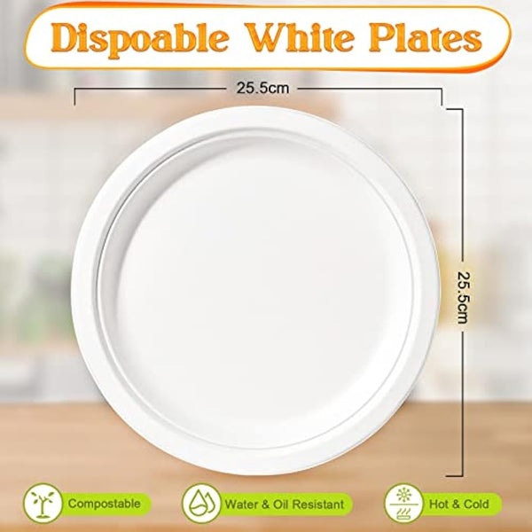 greensight 150 Pack Disposable Paper Plates 10 inch - Eco-Friendly, Sugarcane Strong Large White Plates 100% Biodegradable and Compostable Rigid Dishes for Party BBQ Picnic
