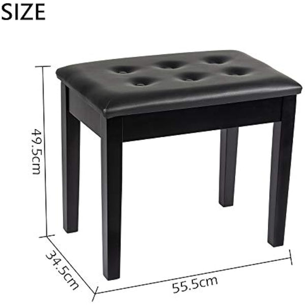 GRANDMA SHARK Piano Stool, Dressing Table Stool, Single Seat Keyboard Bench with Storage Compartment, Soft Faux Leather Padded Seat (Black)