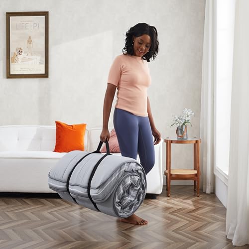 Jamdok Single Roll Up Floor Mattress,Memory Foam Mattress Topper for Folding Camping Bed,Machine Washable Cover,Sleeping Pad,Portable(190X75X10cm)