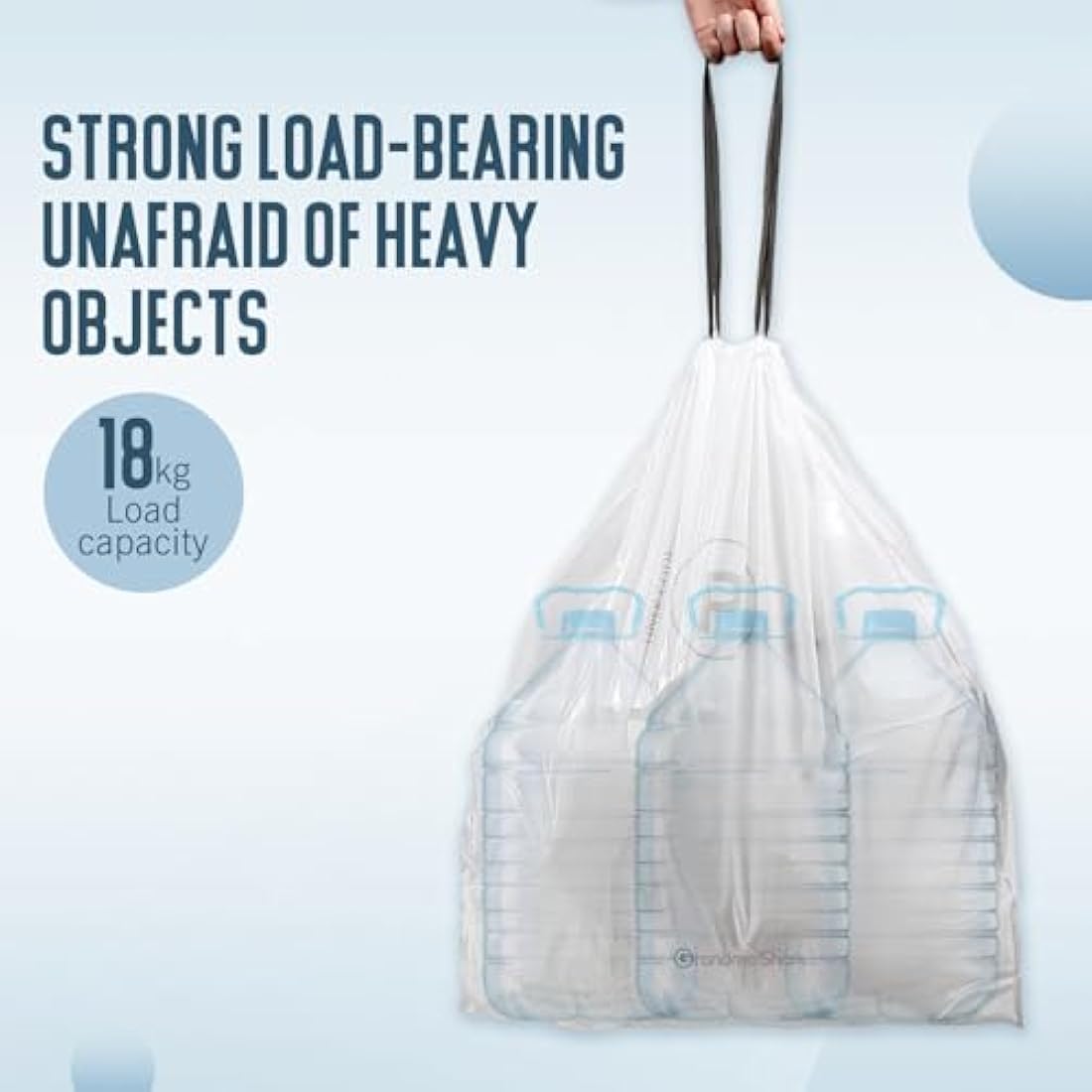 GRANDMA SHARK 50-58L UP TO 65L Bin Bags Liners Drawstring Trash Bag, Handle Waste Bags, 90 Garbage Bag, Super Strong, Anti-Drip Unscented, 70 × 77 cm
