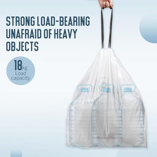 GRANDMA SHARK 50-58L UP TO 65L Bin Bags Liners Drawstring Trash Bag, Handle Waste Bags, 90 Garbage Bag, Super Strong, Anti-Drip Unscented, 70 × 77 cm