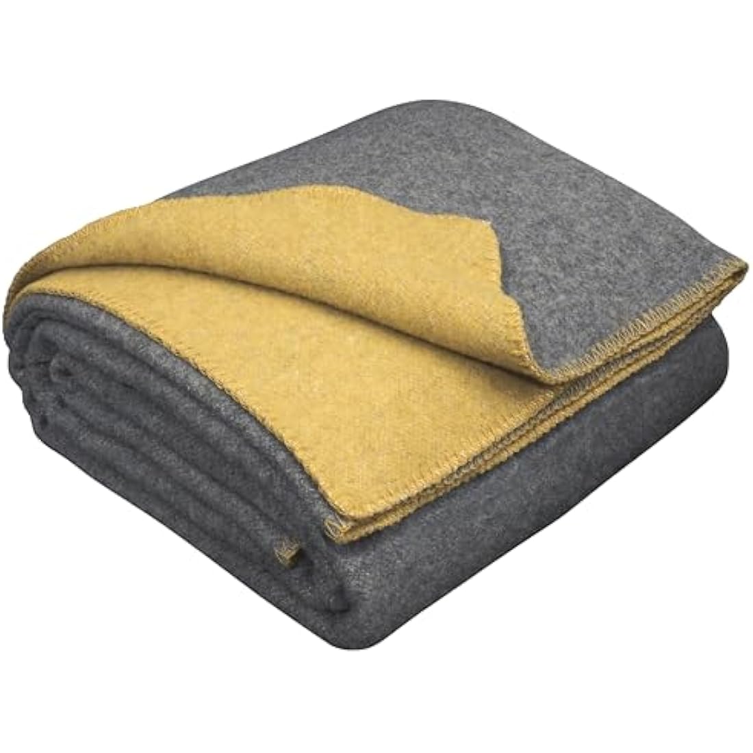 LYHome Travel Blanket - Extra Warm Picnic Throw, Bed Camping Outdoor Wool Blankets, Cozy Soft Throws, Military Army and Garden Outside Use (59x84 in | 150x215 cm | Gray - Mustard Double-sided)