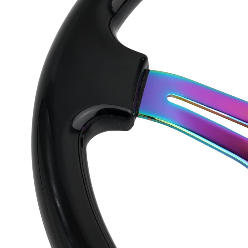 350mm Green Racing Steering Wheel Neo Chrome Spoke Universal 6 Bolts 45mm Deep Dish Classic ABS Wood Steering Wheel with Horn Button