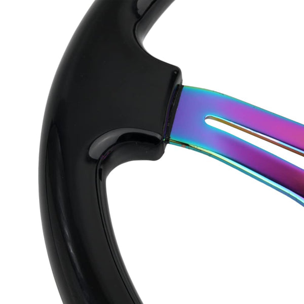 350mm Green Racing Steering Wheel Neo Chrome Spoke Universal 6 Bolts 45mm Deep Dish Classic ABS Wood Steering Wheel with Horn Button