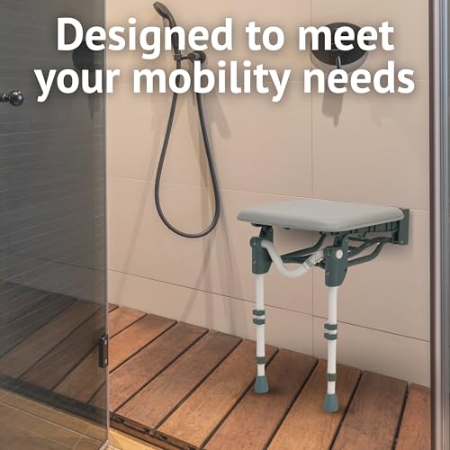 Homecraft Padded Shower Stool – Adjustable Height Water Seat, Ergonomic Folding Shower Chair for Adults, Non Slip Bathroom Stool, Plastic Perching Stool for Elderly, Compact Bathroom Stool