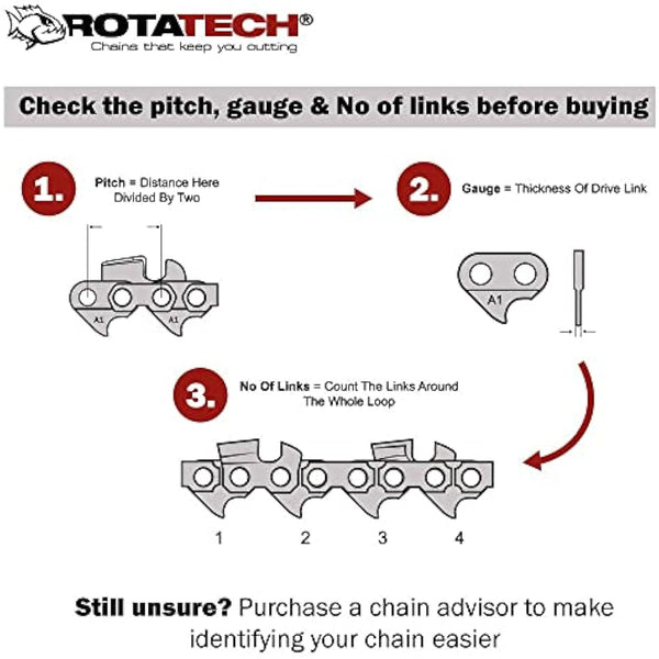 2 X 16 40cm Rotatech Chainsaw Chains. 3/8" LP Pitch, 0.50" Gauge, 55 DL Drive Links. Compatible with Stihl 018 MS180 MS181 020 021 023 MS200T MS211 MS201T MS231
