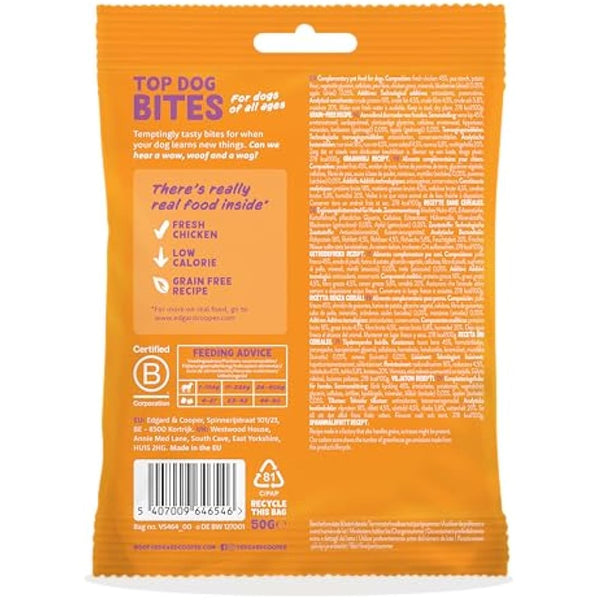 Edgard Cooper Natural Dog Treats - Chicken Top Dog Bites (Small) - (15 x 50g bag), Grain Free, High in Protein & fresh meat, full of essential amino acids for healthy insides