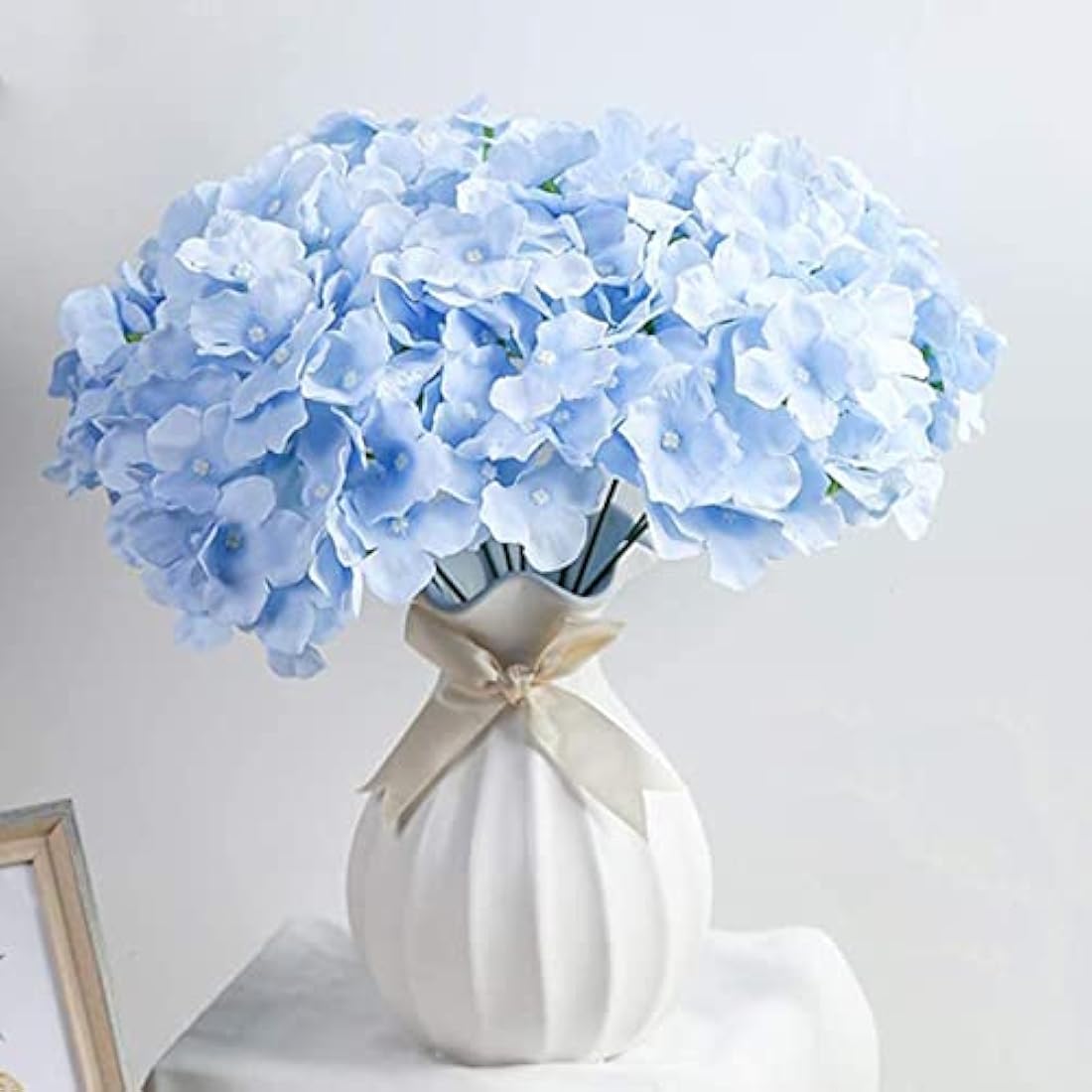 FagusHome 30 Pcs Silk Hydrangea Heads Artificial Flowers Heads and Stems Fake Hydrangea Flowers for Home Wedding Decor (Blue)
