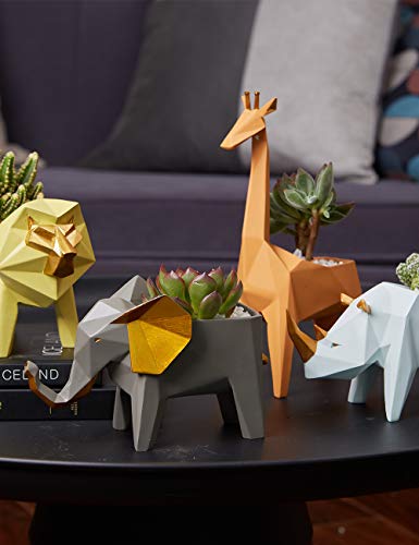 Amoy-Art Elephant Gifts Planter Animal Decor Statue Modern Sculpture Figurine Succulent Cacuts Pot Centerpiece Ornament Polyresin Arts Crafts 17cm