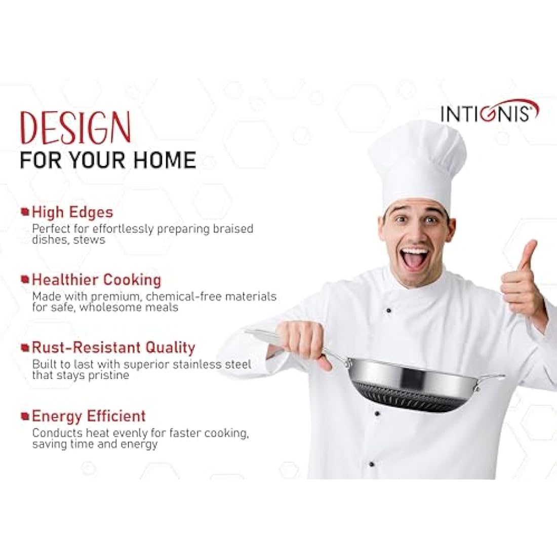 INTIGNIS® 28cm Stainless Steel Wok with Lid | 5L Heavy-Duty Non-Stick Wok Pan | Induction, Oven Safe | Dishwasher Safe | Anti Scratch | Large Frying Pan with Lid for All Hobs