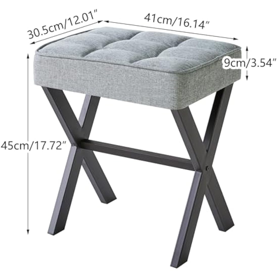 IBUYKE Square Makeup Stool with X-Leg Foot Rest, Linen Footrest Stool, Ottoman Seat Vanity Stool, Multi-Use as Small Side Table, for Bedroom, Living Room, Blue Gray L/G-70L