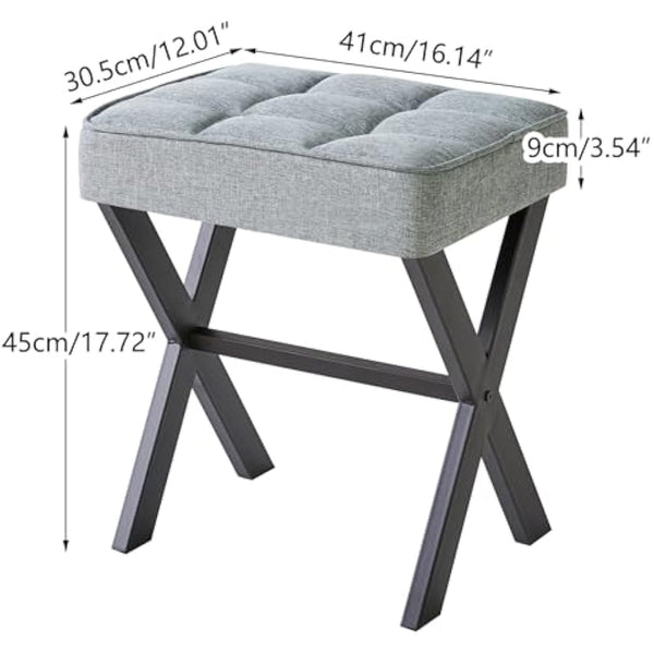 IBUYKE Square Makeup Stool with X-Leg Foot Rest, Linen Footrest Stool, Ottoman Seat Vanity Stool, Multi-Use as Small Side Table, for Bedroom, Living Room, Blue Gray L/G-70L