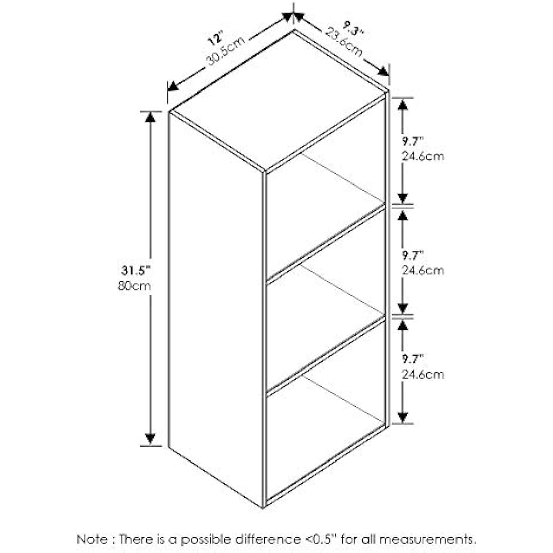 Furinno Luder 3-Tier Open Shelf Bookcase, Blackwood