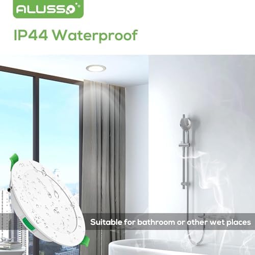 ALUSSO LED Recessed Ceiling Lights, 7W 580Lm Ultra Slim Dimmable Downlights, Warm White 3000K Neutral White 4000K Cool White 6500K Adjustable, IP44 Bathroom Spotlights for Kitchen, Living Room, 6 Pack