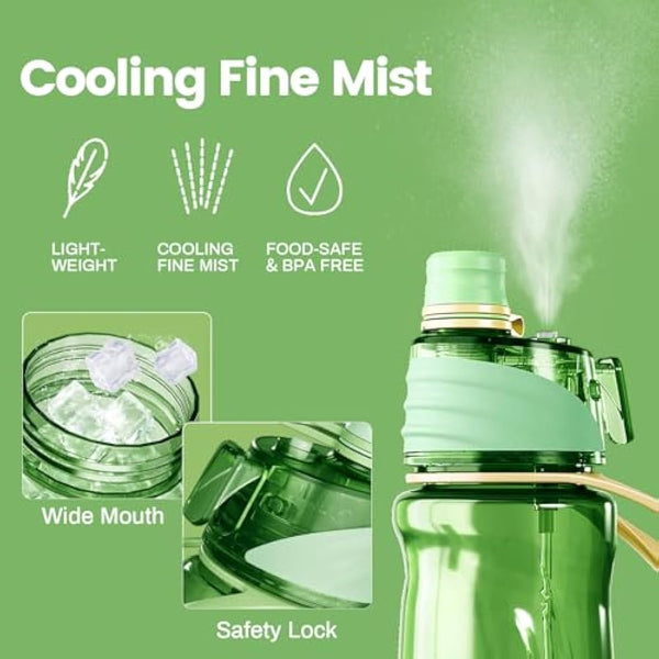 Healter 950ml Spray Water Bottles for Kids Water Bottle with Spray Mist Leakproof Misting Drinking Bottle for Cycling Hiking Climbing Outdoor Sport Hydration Cooling(Green)