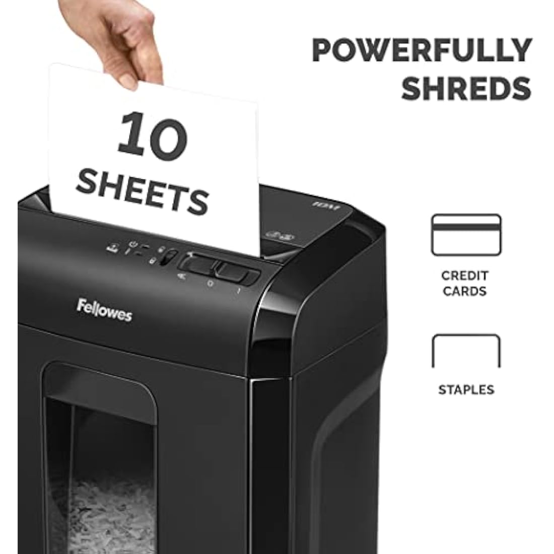 Fellowes Paper Shredder for Home Office Use - 10 Sheet Micro Cut Shredder for Home and Office Use - Deskside Shredder with 19 Litre Pull-Out Bin - Powershred 10M - Superior Security P5 - Black