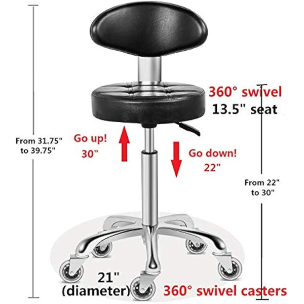 Kaleurrier Rolling Stool Chair with Smooth-rolling Dual-wheel casters,Comfortable Cushioned Backrest, Swivel Seat, Heavy Duty Hydraulic Height Adjustable,Sturdy and Durable