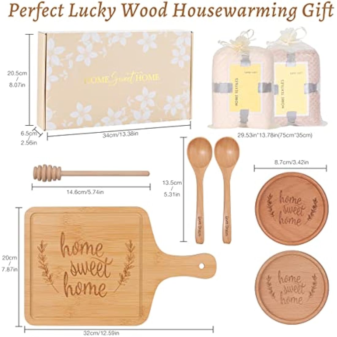 House Warming Gifts New Home,New Home Gifts,Bamboo Serving Board Coasters Spoon for Couple Women Men