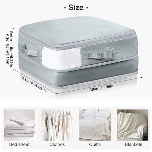 DIMJ 6 Pack Compression Storage Bags - Ultra Space Saving Self Compression Organizer with Zipper, Duvets Storage Organiser for Blanket, Clothing,