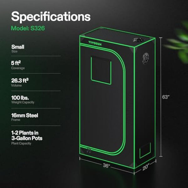 VIVOSUN Small Grow Tent 90x50x160cm Grow Tent Mini with Highly Reflective Mylar Sealed Floor Design, Ventilation Window and Cable Entry Hole for Aerogarden Hydroponic Growing System