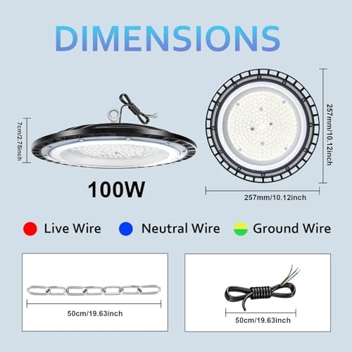ZXICH 100W UFO LED High Bay Light,10000LM Industrial UFO Lamp, 6000K-6500K Daylight White LED Warehouse Lighting, IP65 Waterproof Commercial Bay Lighting Shop Area Workshop Garage (4 Pack, 100W)