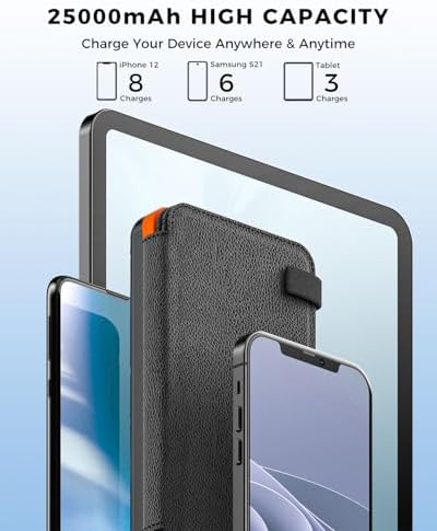 A ADDTOP Solar Charger Power Bank - 25000mAh Fast Charging Portable Charger with 4 Solar Panels Solar Cell Phone Charger External Battery Pack for Phone Tablet Orange