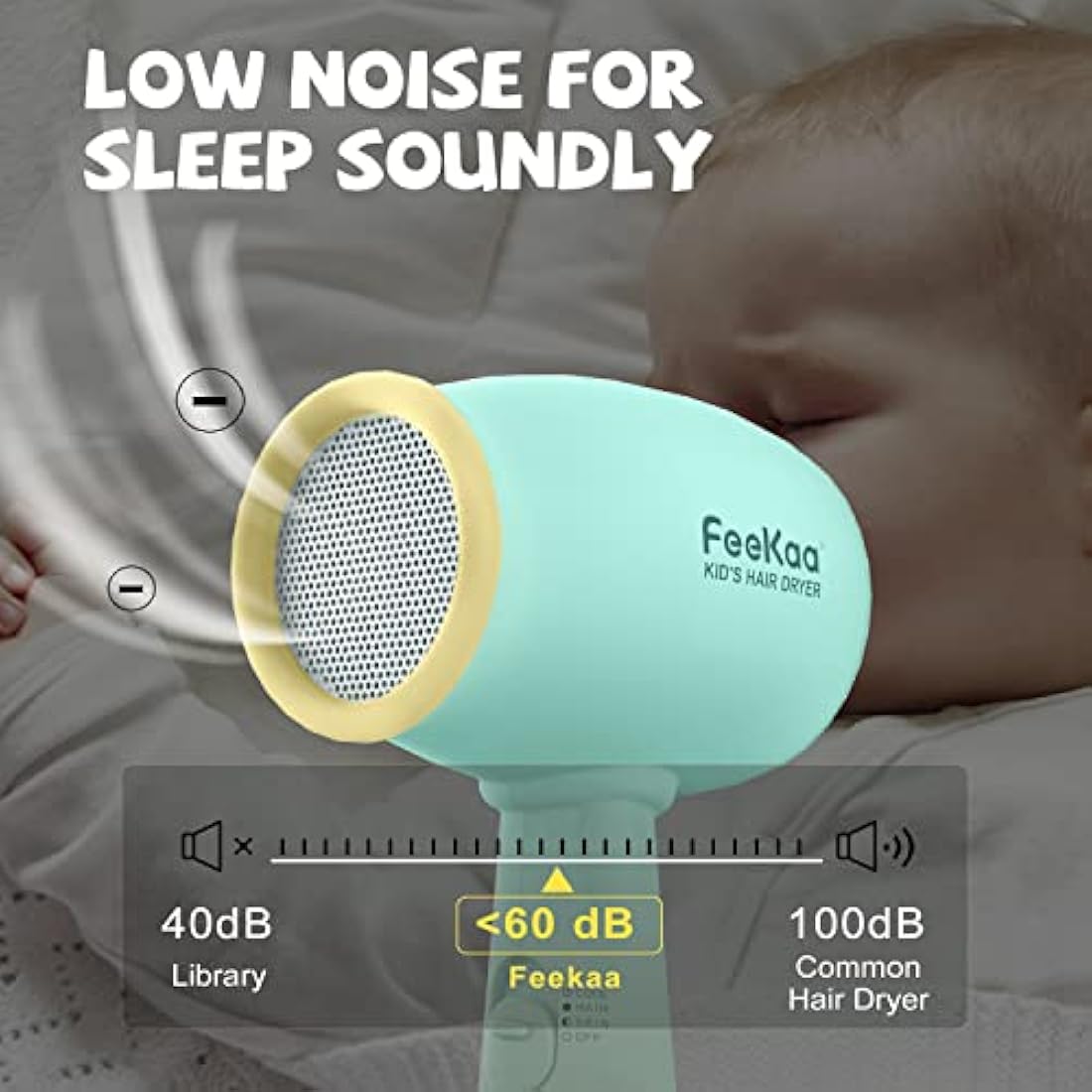 Feekaa Kids Hair Dryer, Portable Mini Baby Blow Dryer, Quiet Small Hair Dryer Travel Size for Children, Compact Kids Hairdryer with DIY Stickers, Gift for Boy & Girl Birthday, New Born, Baby Shower