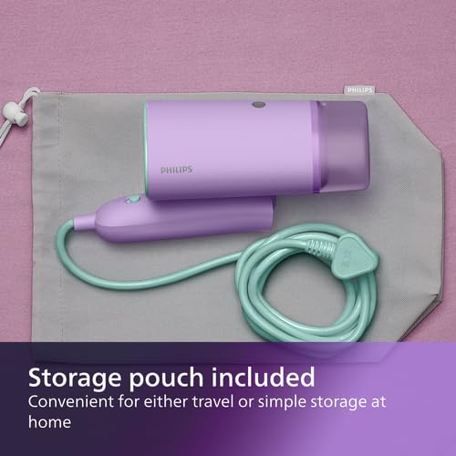 Philips 3000 Series Handheld Steamer, 1000W, 20 g/min Steam, Kills Germs, Detachable 100ml Water Tank, Compact + Foldable, Plastic Plate, Blue (STH3000/26)