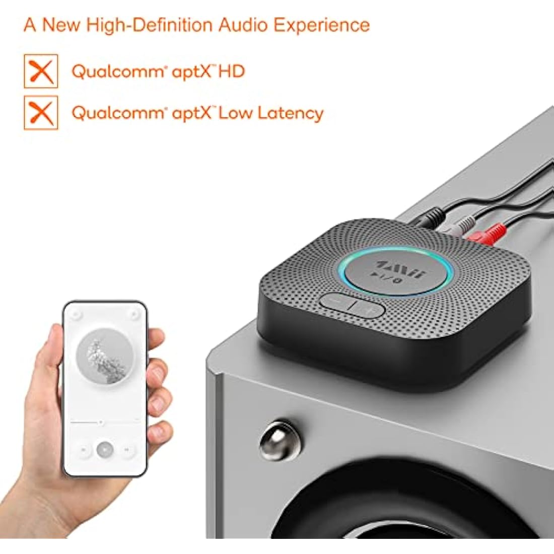 1Mii B06S Bluetooth 5.2 Receiver for Music Streaming System, Hi-Fi Wireless Audio Adapter for Stereo Receiver aptX HD aptX Low Latency, Bluetooth Receiver with Volume Control RCA/3.5mm Outputs