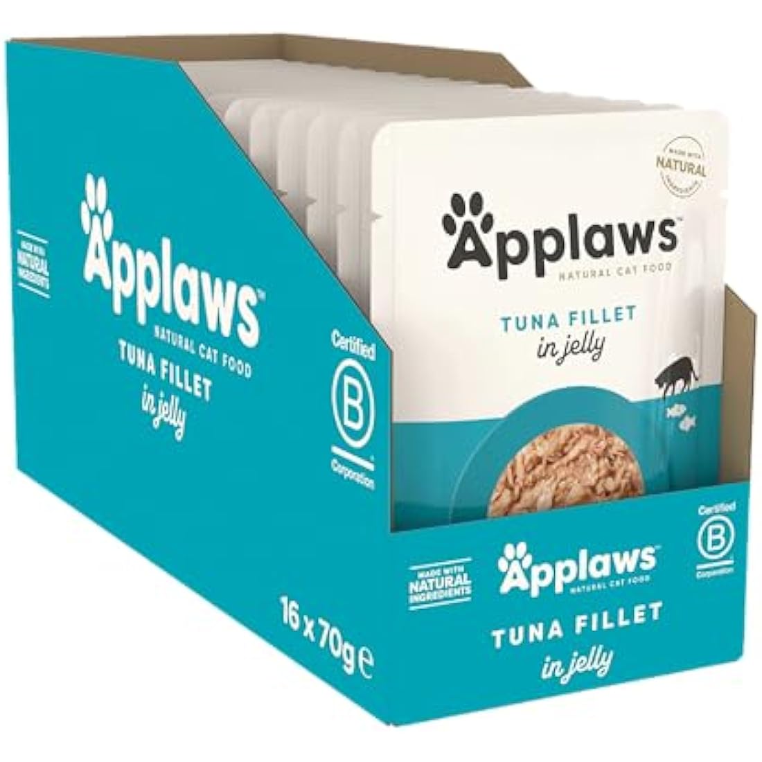 Applaws Natural Wet Cat Food, Tender Tuna in Jelly 70 g pouch (Pack of 16)