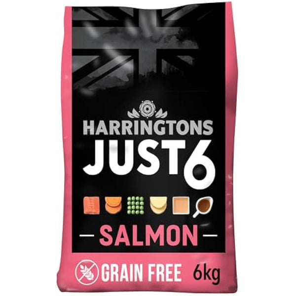 Harringtons Just 6 Complete Grain Free Hypoallergenic Salmon & Veg Dry Adult Dog Food 6kg - With Added Fresh Baked Bites