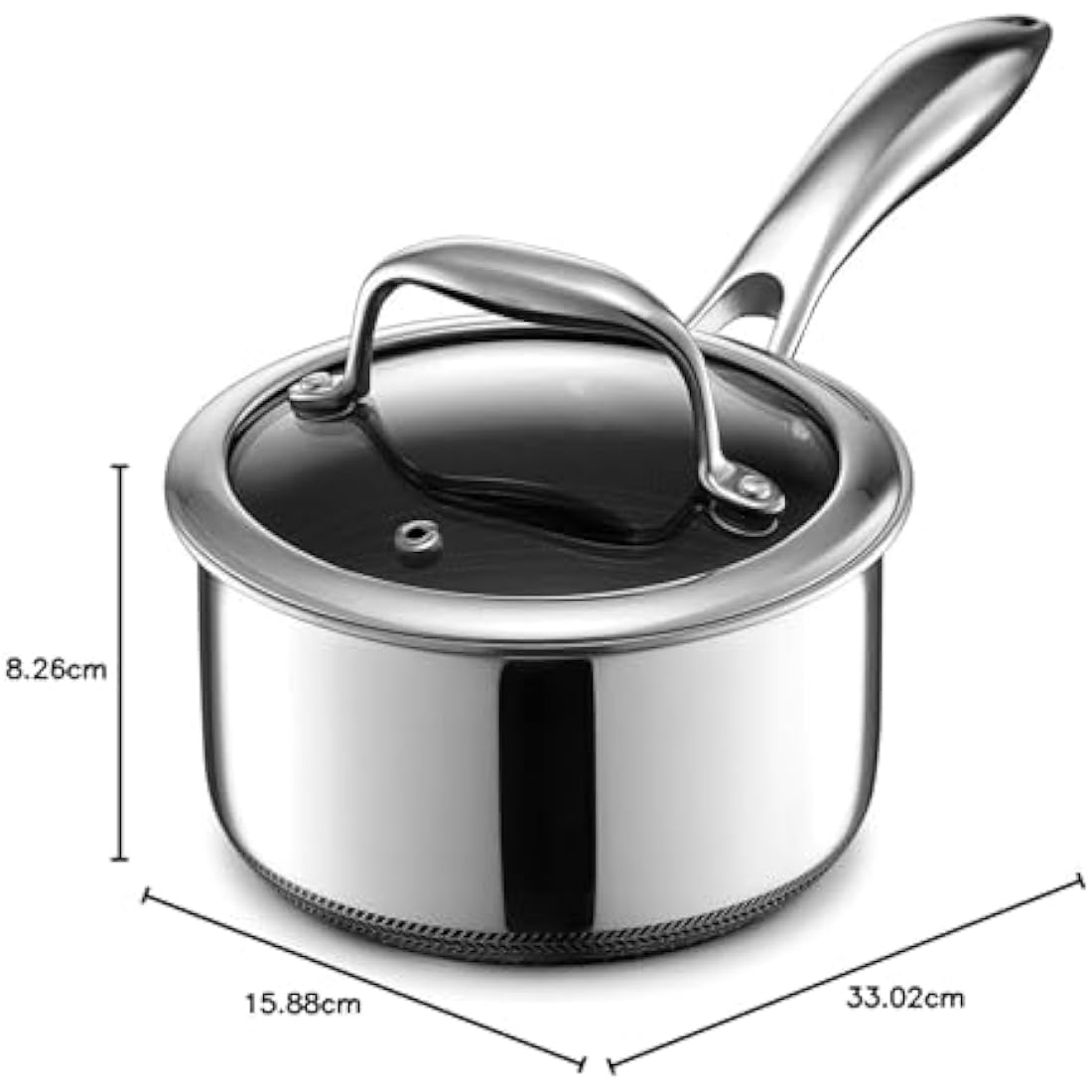 HexClad 1.14 Liter Hybrid Pot with Glass Lid - Non Stick Saucepan, Easy to Clean, Dishwasher & Oven Safe - Perfect for Making Sauces, Reheating Soups, Stocks, Cooking Grains, Silver (HEX1QSP)