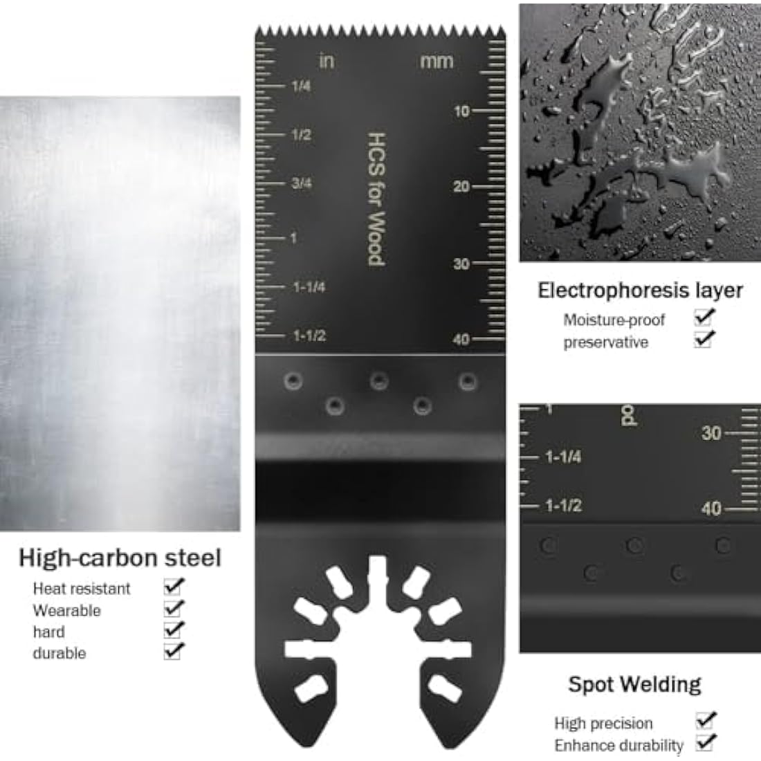 100Pcs Multi Tool Blades Kits Universal Wood Oscillating Saw Blades Wood Multitool Blades Compatible with Fein Multimaster Porter Cable Bosch Ryobi Dewalt Milwaukee Rockwell Oscillating Tool