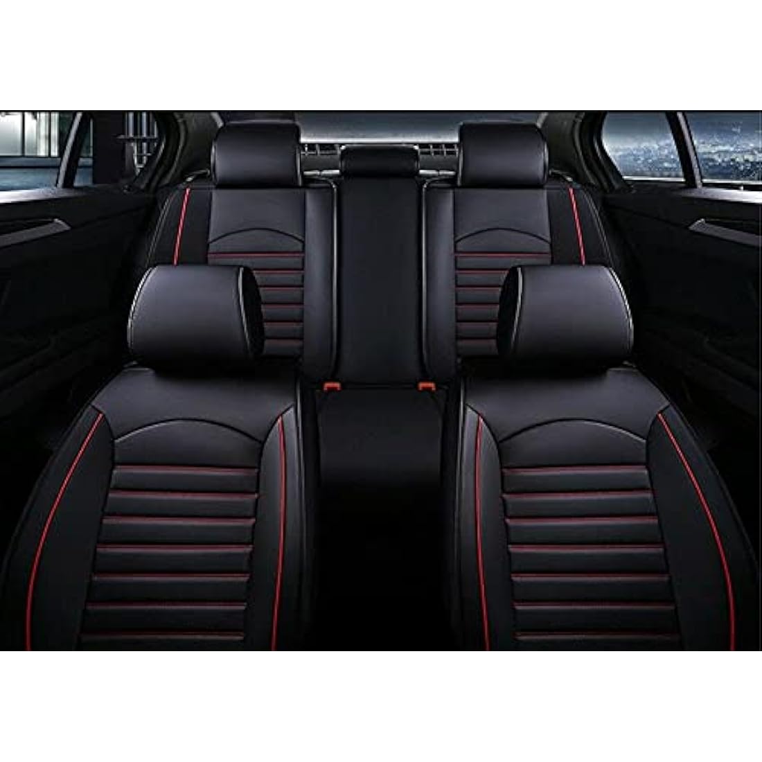 flexzon FULL SET Black Car Seat Covers Universal Deluxe Waterproof PU Leather Dog Pet Protectors Cushion Adjustable Removable Auto Seat Cushions Padded