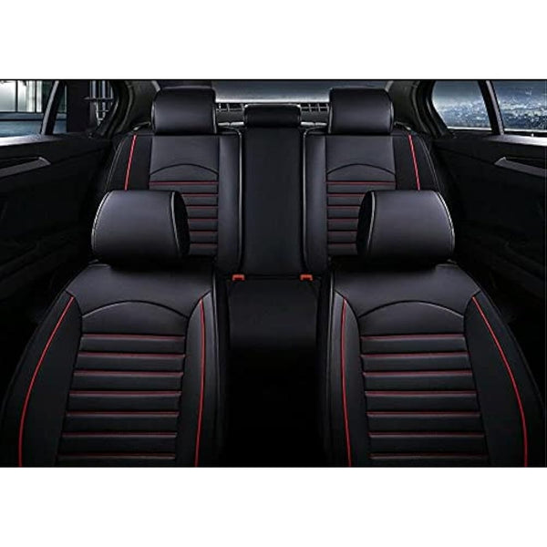 flexzon FULL SET Black Car Seat Covers Universal Deluxe Waterproof PU Leather Dog Pet Protectors Cushion Adjustable Removable Auto Seat Cushions Padded