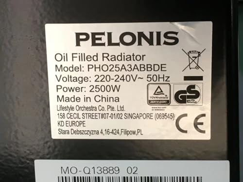 PELONIS Electric Radiator with Adjustable Thermostat and 3 Heat Settings, Oil Filled Heater with Overheat Protection (2500W, Knob Control)
