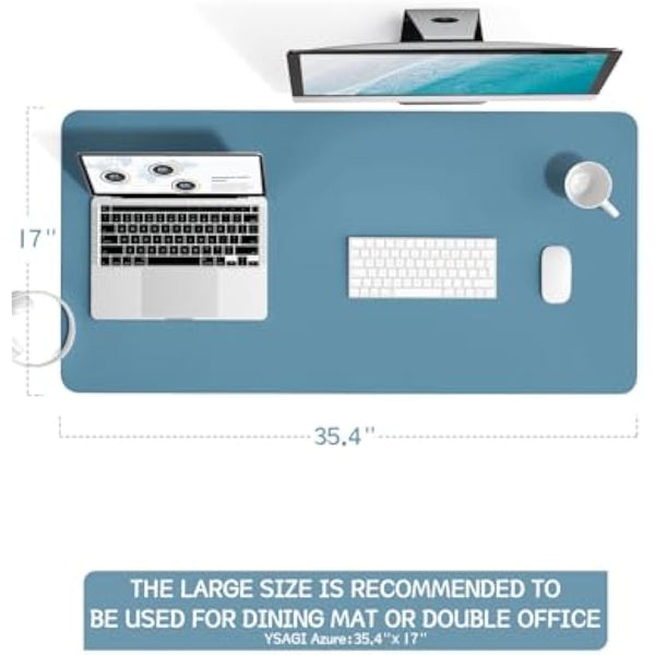 YSAGi Non-Slip Desk Pad, Waterproof PVC Leather Desk Table Protector, Ultra Thin Large Mouse Pad, Easy Clean Laptop Desk Writing Mat for Office Work/Home/Decor (90 x 43 cm, Azure)