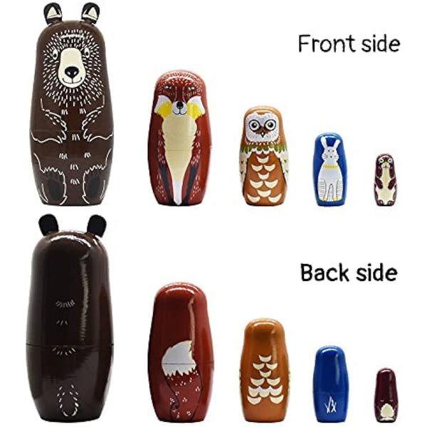 ELUTONG Traditional Russian Nesting Dolls - Wooden Bear Matryoshka Nested Dolls, 5Pcs/Set Handmade Stacking Educational Learning Kids Toys