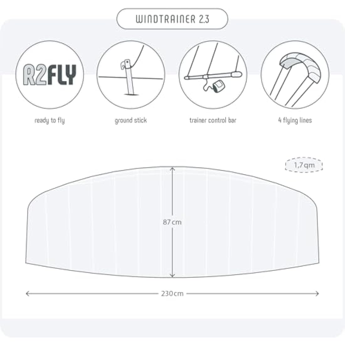 Skymonkey Windtrainer Parafoil Kite 4-String Stunt-Kite (incl. Training Bar) Ready 2 Fly (230 cm / 330 cm Wingspan)