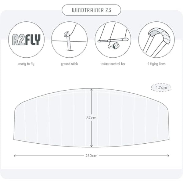 Skymonkey Windtrainer Parafoil Kite 4-String Stunt-Kite (incl. Training Bar) Ready 2 Fly (230 cm / 330 cm Wingspan)