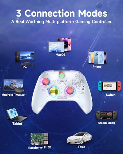 EasySMX X15 Wireless PC Controller with Hall Triggers, Hall Joysticks, Enhanced Bluetooth Game Controller,No Drift No Deadzone effect, Compatible with Windows PC, Android, Steam and Switch