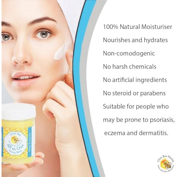 100% Natural All in One Honey Balm, Natural Moisturiser for Sensitive Face, Body, Lips,Tattoo's 200ml