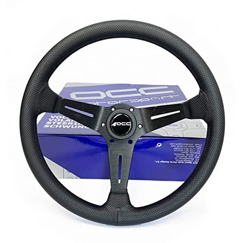 OCC MOTORSPORT OFFSET STEERING WHEEL CLASSIC MODEL PERFORATED LEATHER WITH BLACK ARMS - 90 MM FULL DISH WHEEL - 350MM (14 INCH)