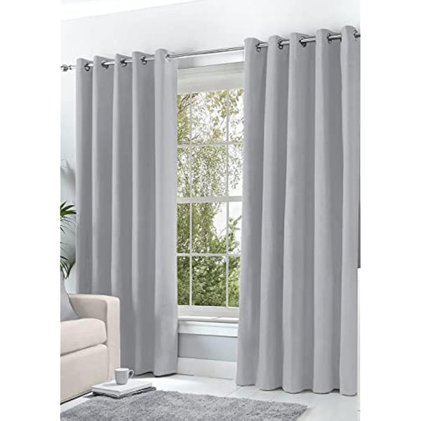 Hachette Thermal Blackout Curtains Eyelet Ring Top Including Pair of Tiebacks (Silver Grey, 90" X 90")