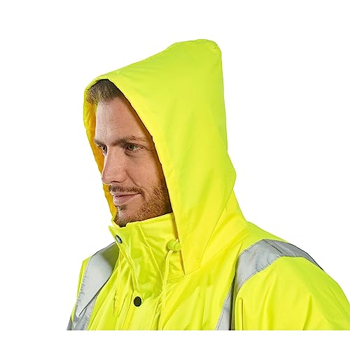 Portwest S460 Men's Winter Traffic Jacket Hi Vis Hooded Work Coat Reflective Fully Lined Zip Safety Utility Waterproof Reflective Workwear