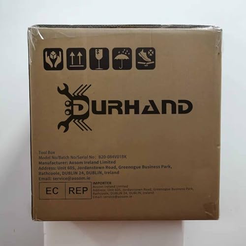 DURHAND 3 Drawer Tool Chest, Lockable Metal Tool Box with Ball Bearing Runners, Portable Toolbox, 510mm x 220mm x 320mm, Red