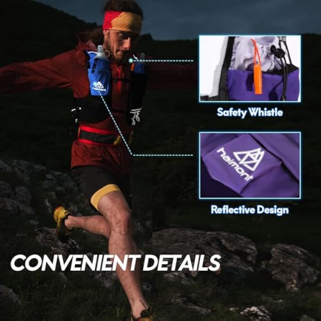 Haimont Hydration Running Vest with Water Bottles for Women Men, Adjustable Lightweight 8L Water Backpack with Soft Flasks for Trail Running Marathon