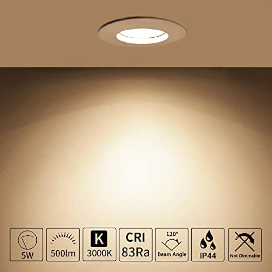 HiBay 10x 5W Recessed Ceiling Lights Ultra Thin LED Downlights IP44 Spotlights White 3000K Warm White Down Lighting for Bathroom Kitchen Soffits
