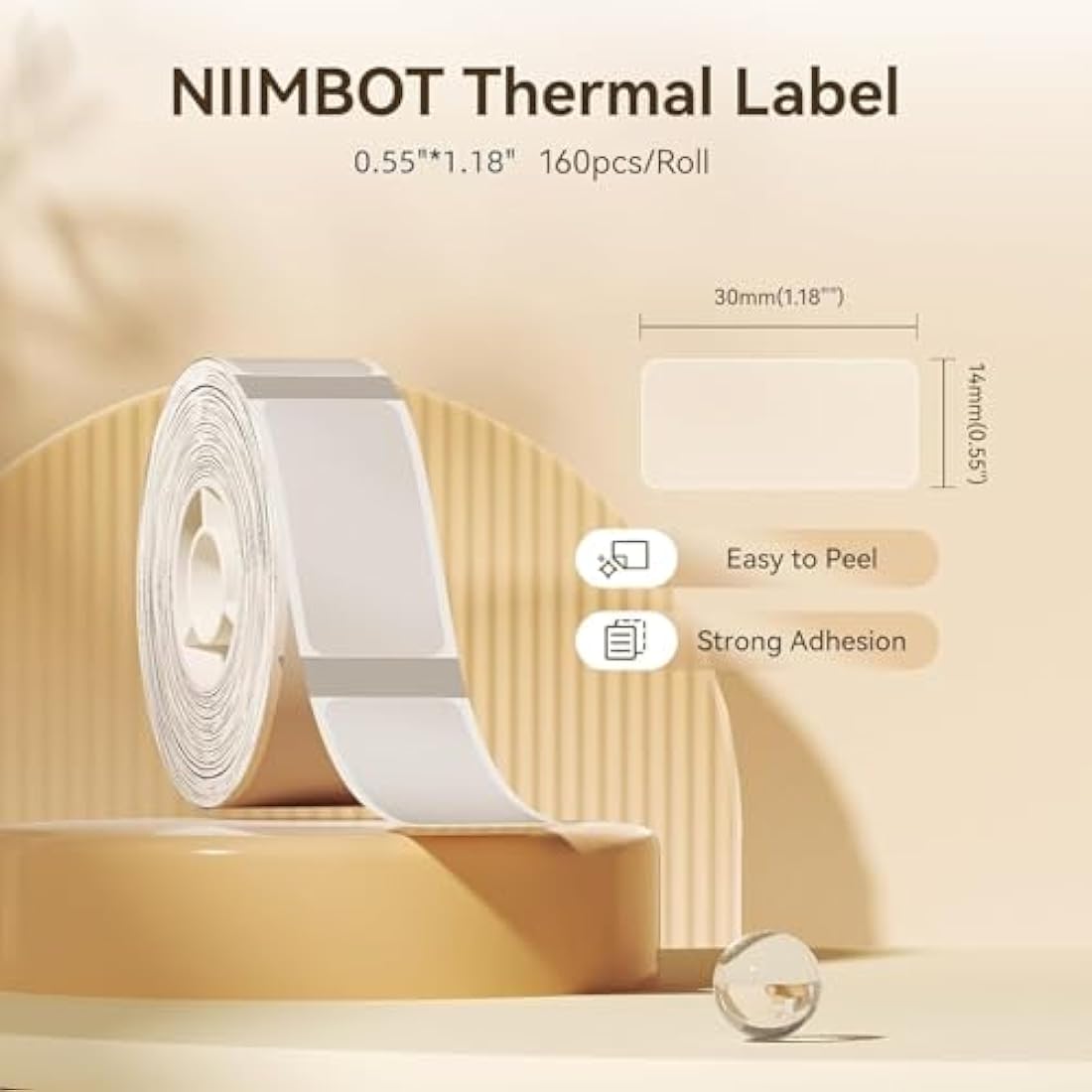 NIIMBOT Thermal Label 0.55"x1.18"(14x30mm) Waterproof Paperfor D11/D110/D101/H1S, Self-Adhesive Stickers for Office&Home Orgnaizaiton, 1 Roll of 210
