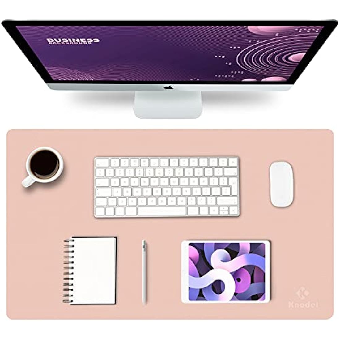 K KNODEL Small Office Leather Desk Mat, Mouse and Keyboard Pad, Computer and Laptop Mat, Desktop Protector and Cover, Writing Pad and Blotter (60x35cm, Pink)